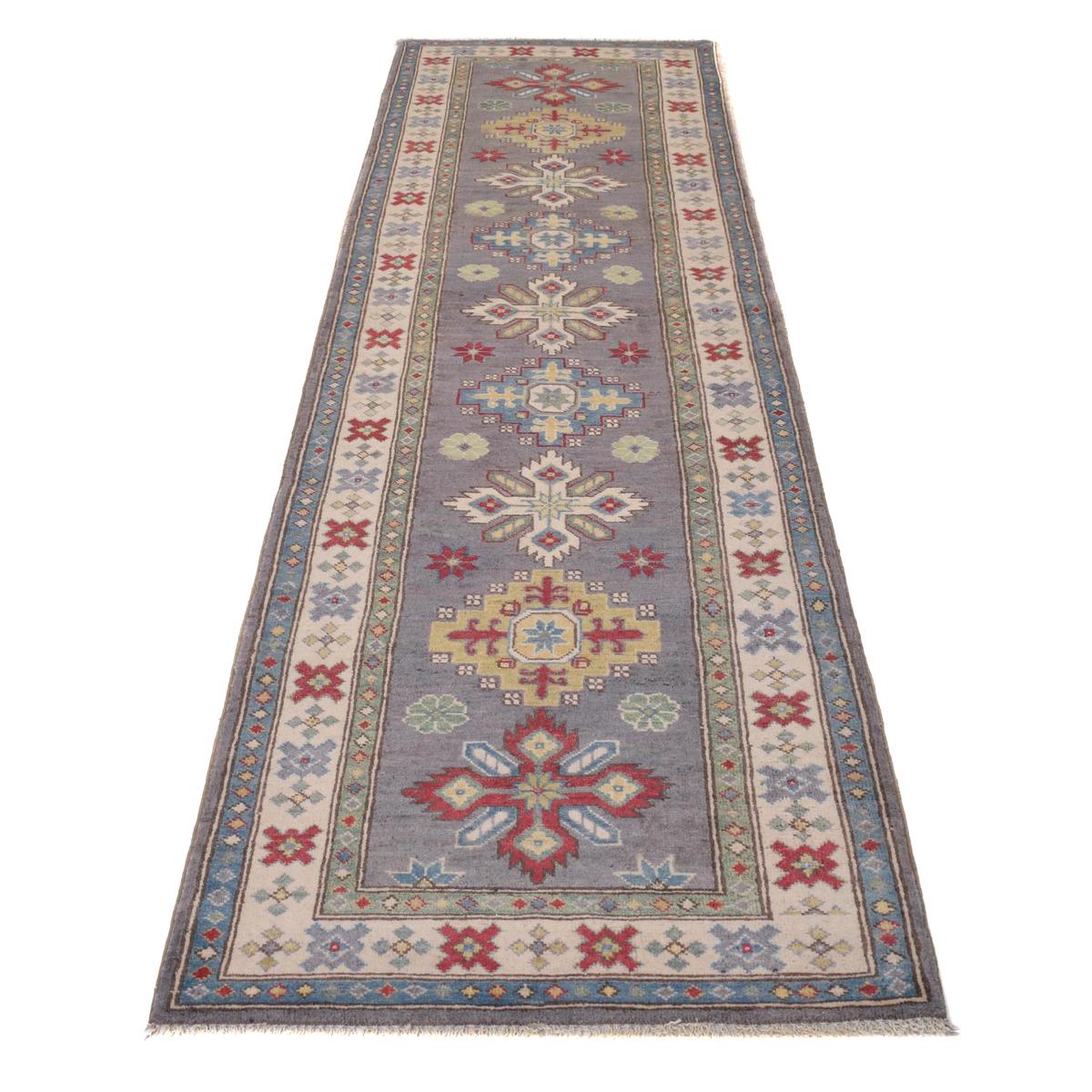 Handmade Kazak Wool Oriental Runner Rug Grey 32x118in (ID B33046)