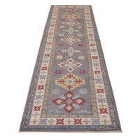 Handmade Kazak Wool Oriental Runner Rug Grey 32x118in (ID B33046)