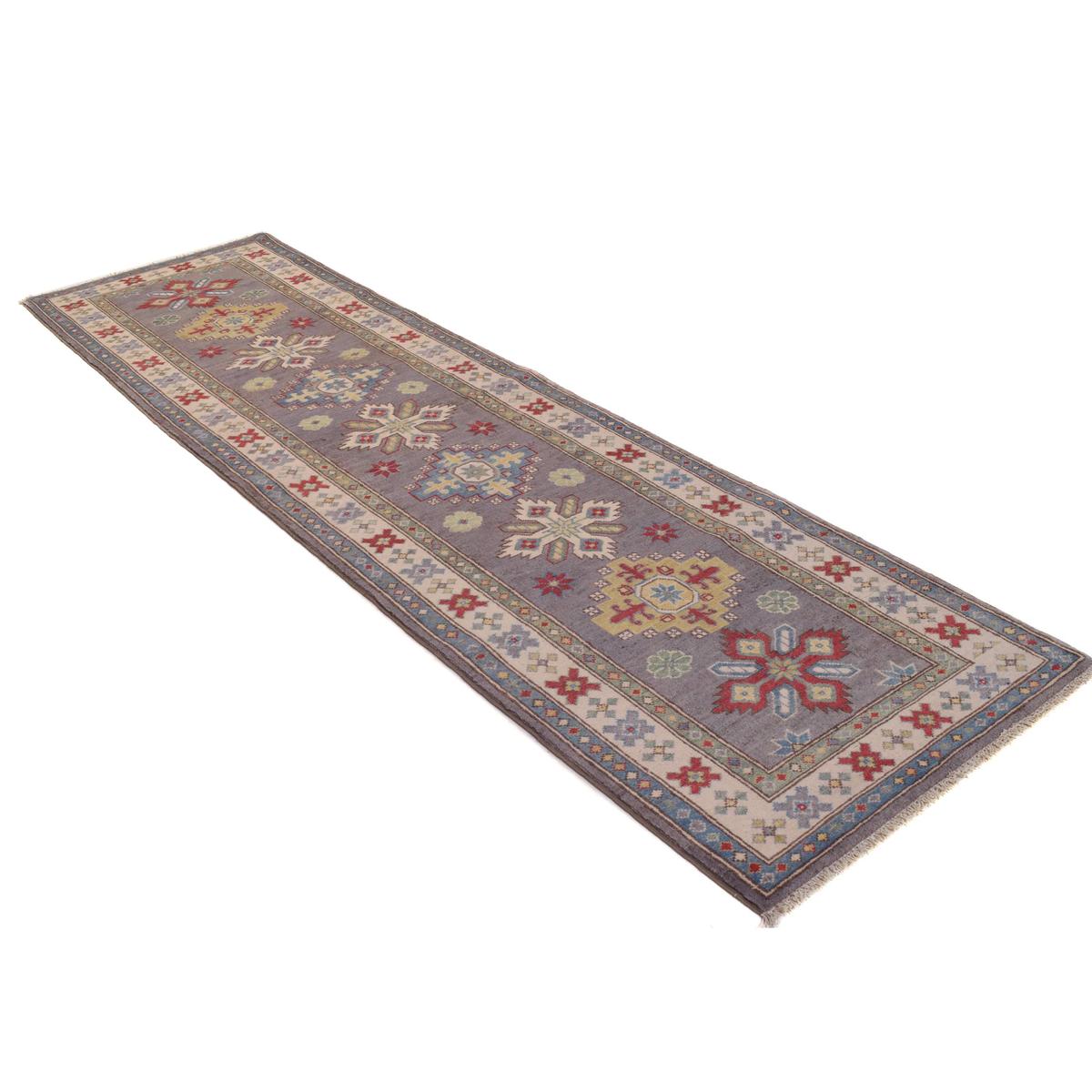 Handmade Kazak Wool Oriental Runner Rug Grey 32x118in (ID B33046)