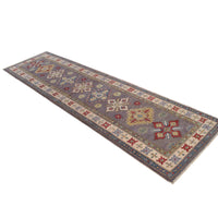 Handmade Kazak Wool Oriental Runner Rug Grey 32x118in (ID B33046)