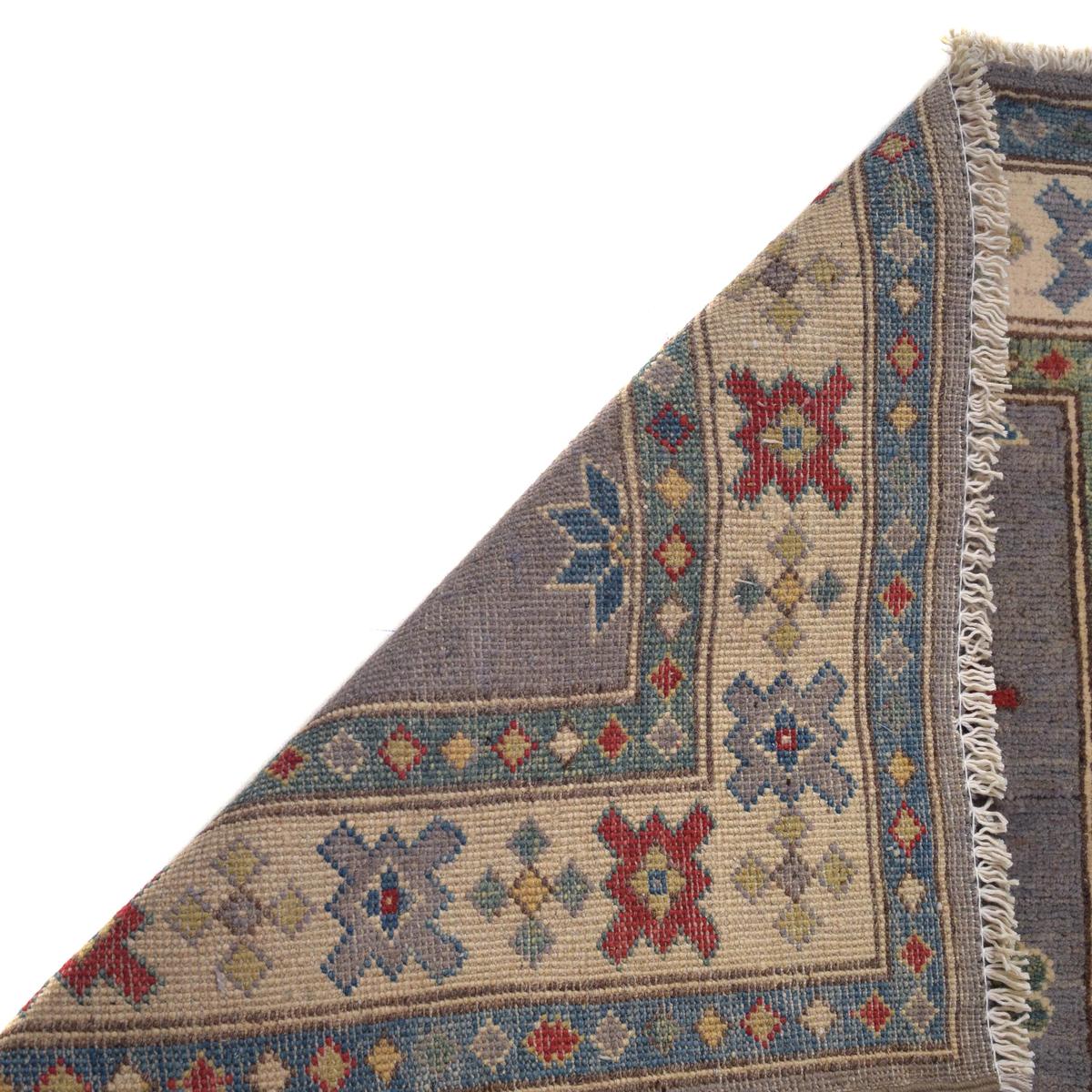 Handmade Kazak Wool Oriental Runner Rug Grey 32x118in (ID B33046)