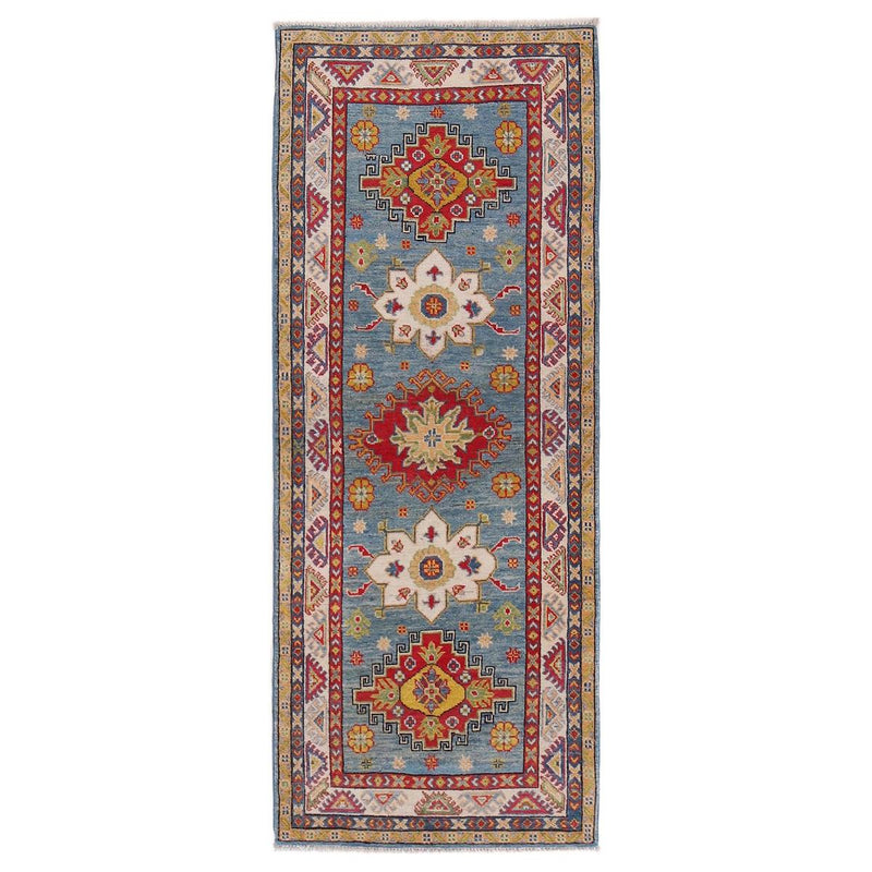 Handmade Blue Kazak Wool Runner Area Rug 83x207cm (ID B33077)
