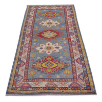Handmade Blue Kazak Wool Runner Area Rug 83x207cm (ID B33077)