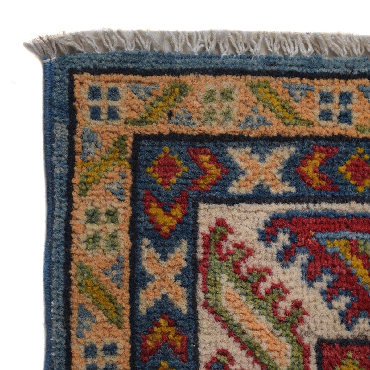 Handmade Blue Kazak Wool Runner Area Rug 83x207cm (ID B33077)