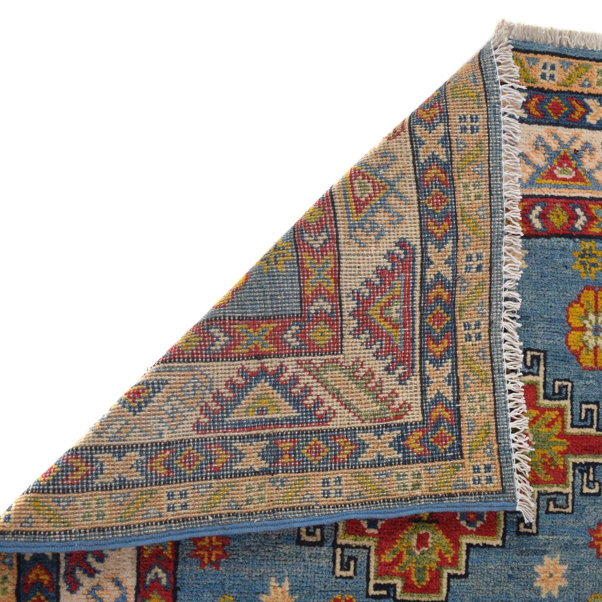 Handmade Blue Kazak Wool Runner Area Rug 83x207cm (ID B33077)