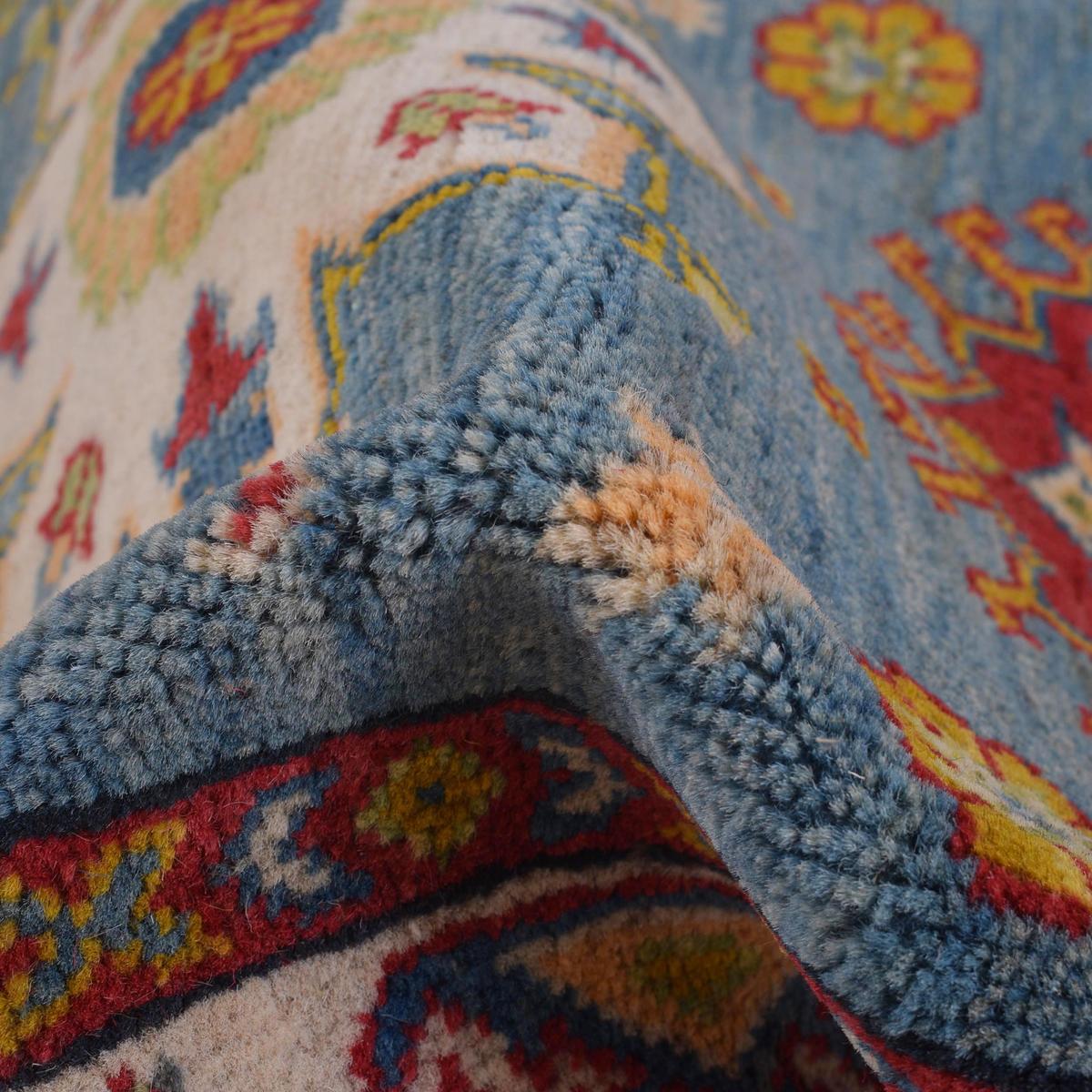 Handmade Blue Kazak Wool Runner Area Rug 83x207cm (ID B33077)