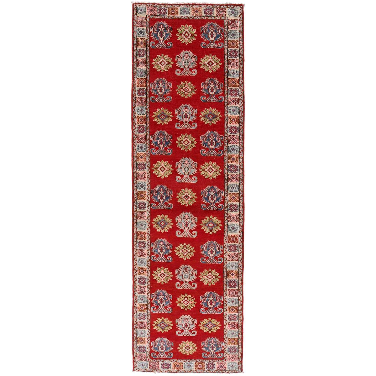 Handmade Red Kazak Runner Wool Area Rug Premium (ID B33085)