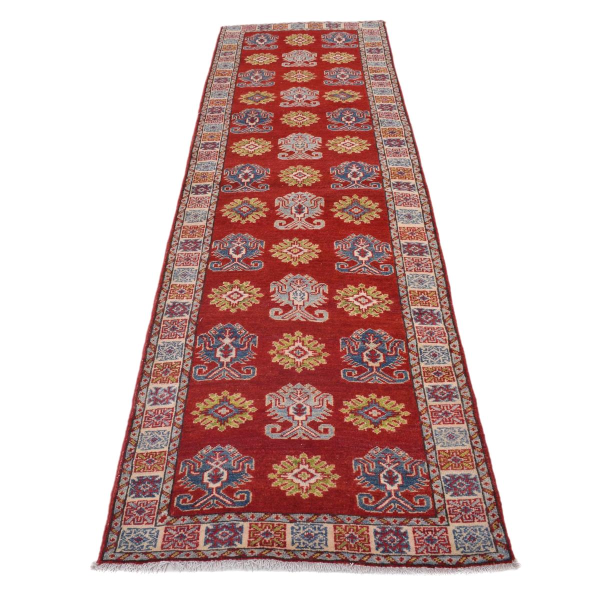 Handmade Red Kazak Runner Wool Area Rug Premium (ID B33085)