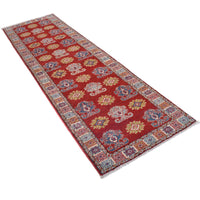 Handmade Red Kazak Runner Wool Area Rug Premium (ID B33085)