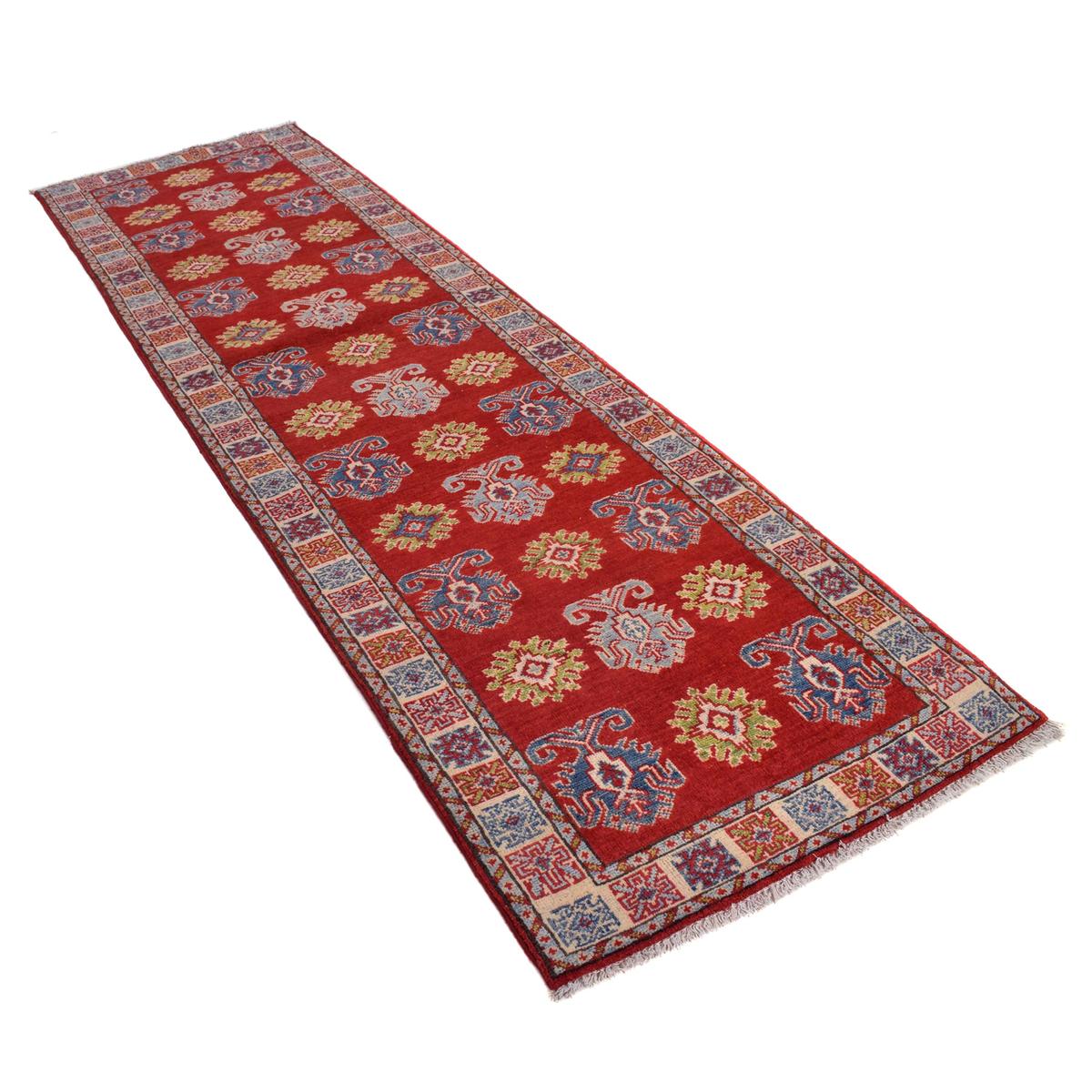 Handmade Red Kazak Runner Wool Area Rug Premium (ID B33085)