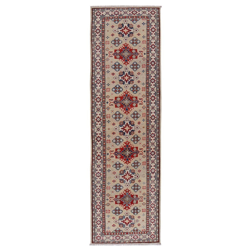 Handmade Wool Kazak Runner Area Rug Beige (ID B33096) Premium