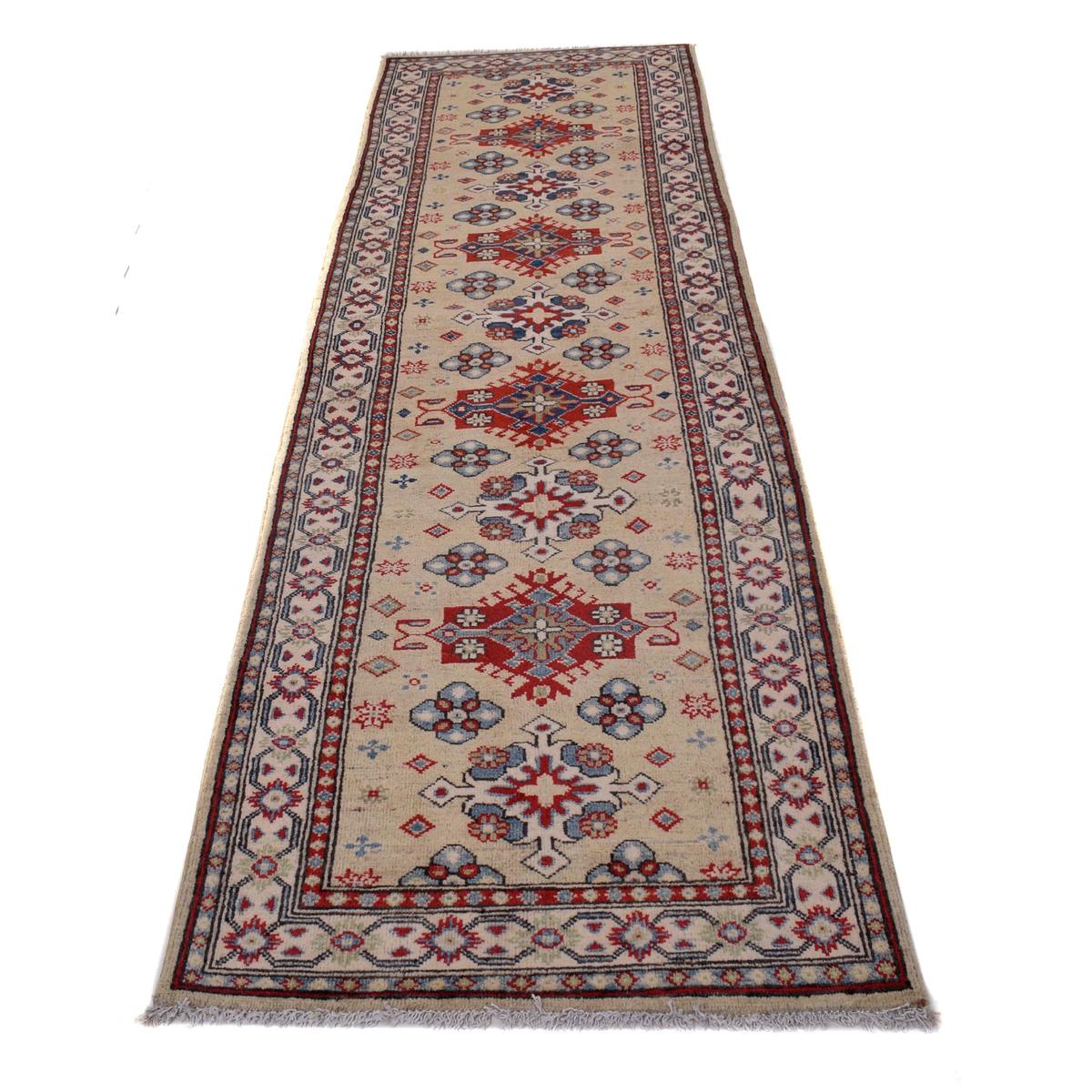 Handmade Wool Kazak Runner Area Rug Beige (ID B33096) Premium