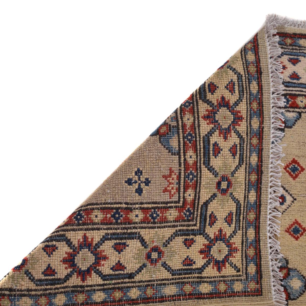 Handmade Wool Kazak Runner Area Rug Beige (ID B33096) Premium