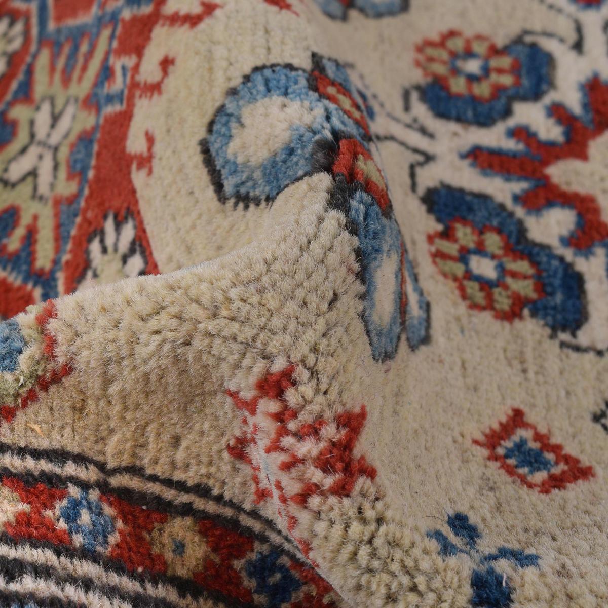 Handmade Wool Kazak Runner Area Rug Beige (ID B33096) Premium