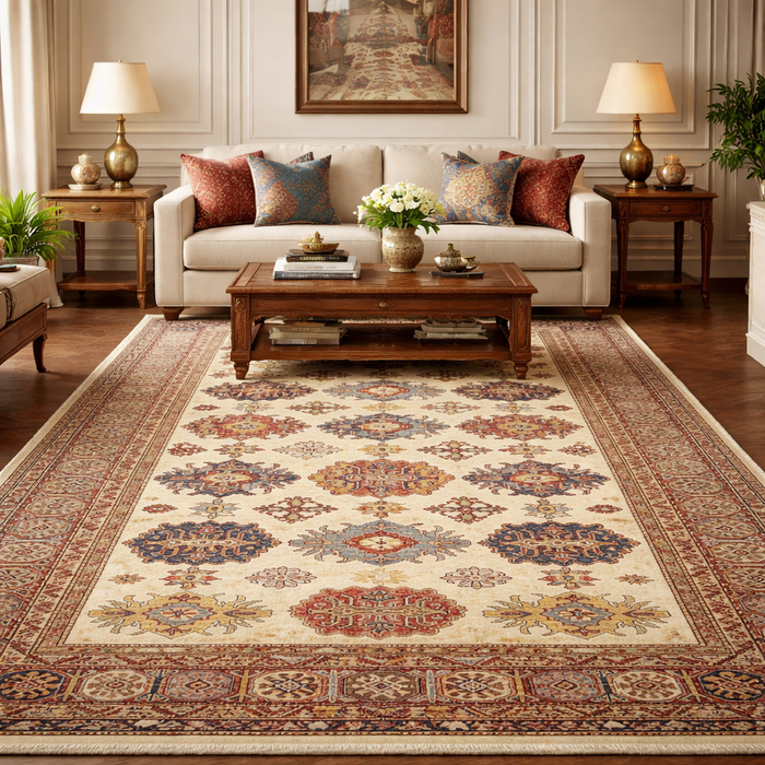 Handmade Ivory Kazak Wool Area Rug 185 x 281 (cm) (ID G31771)