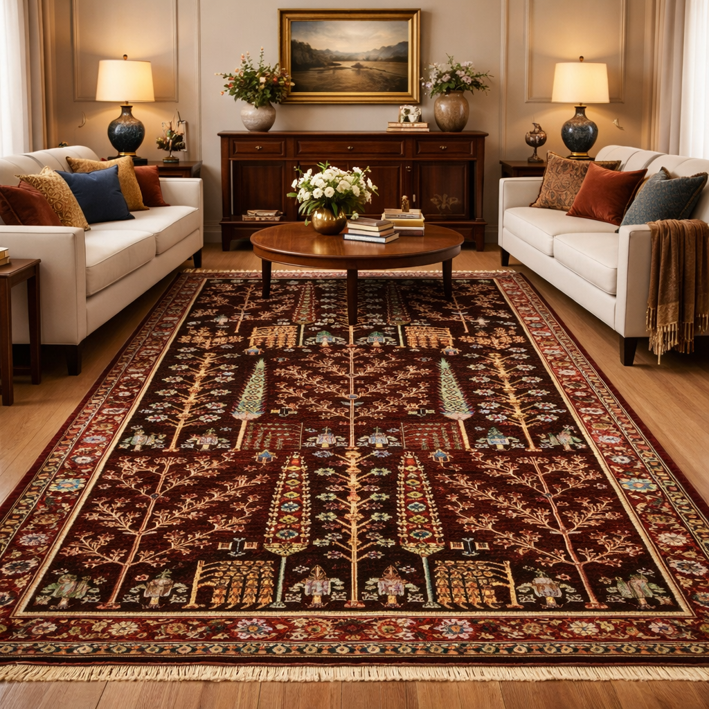 Hand-Knotted Artisan Tree of Life Rug – Multi-Color 104 × 153 cm