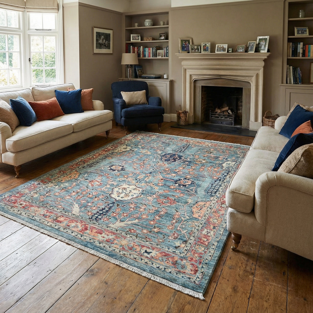French Blue Cherry Blossom Rug 244 × 305 cm (8 x 10)
