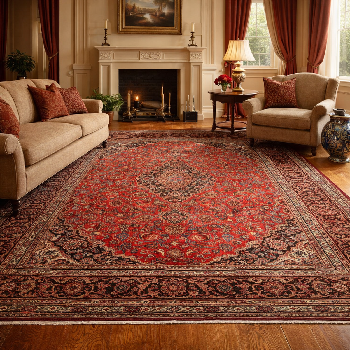 Handmade Red Kashan Wool Area Rug (ID R24109) 292 x 382 (cm)