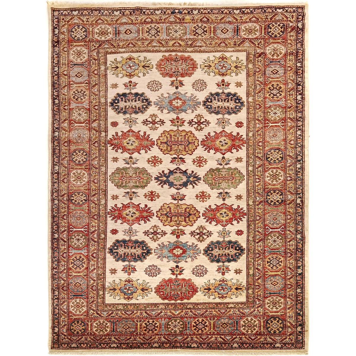 Handmade Ivory Kazak Wool Area Rug 73x111in (ID G31771)
