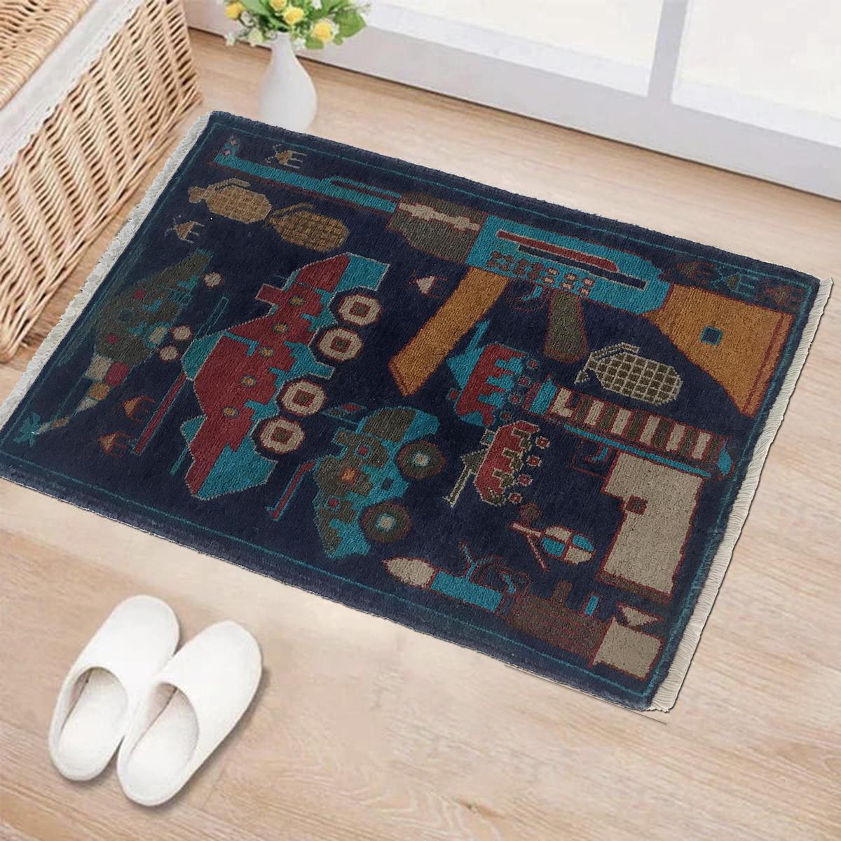 Handmade Blue War Rug Wool Area Rug 57x86cm (ID G35392)