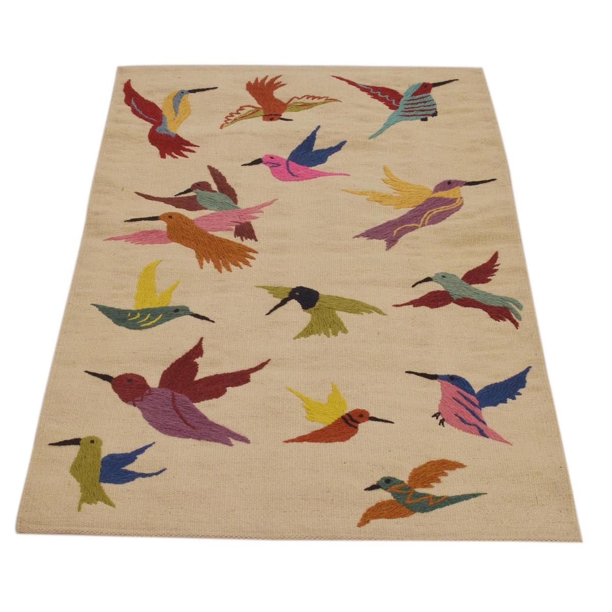 Beige Embroidered Kilim Rug – 73x122 cm – Carpet ID: P35164