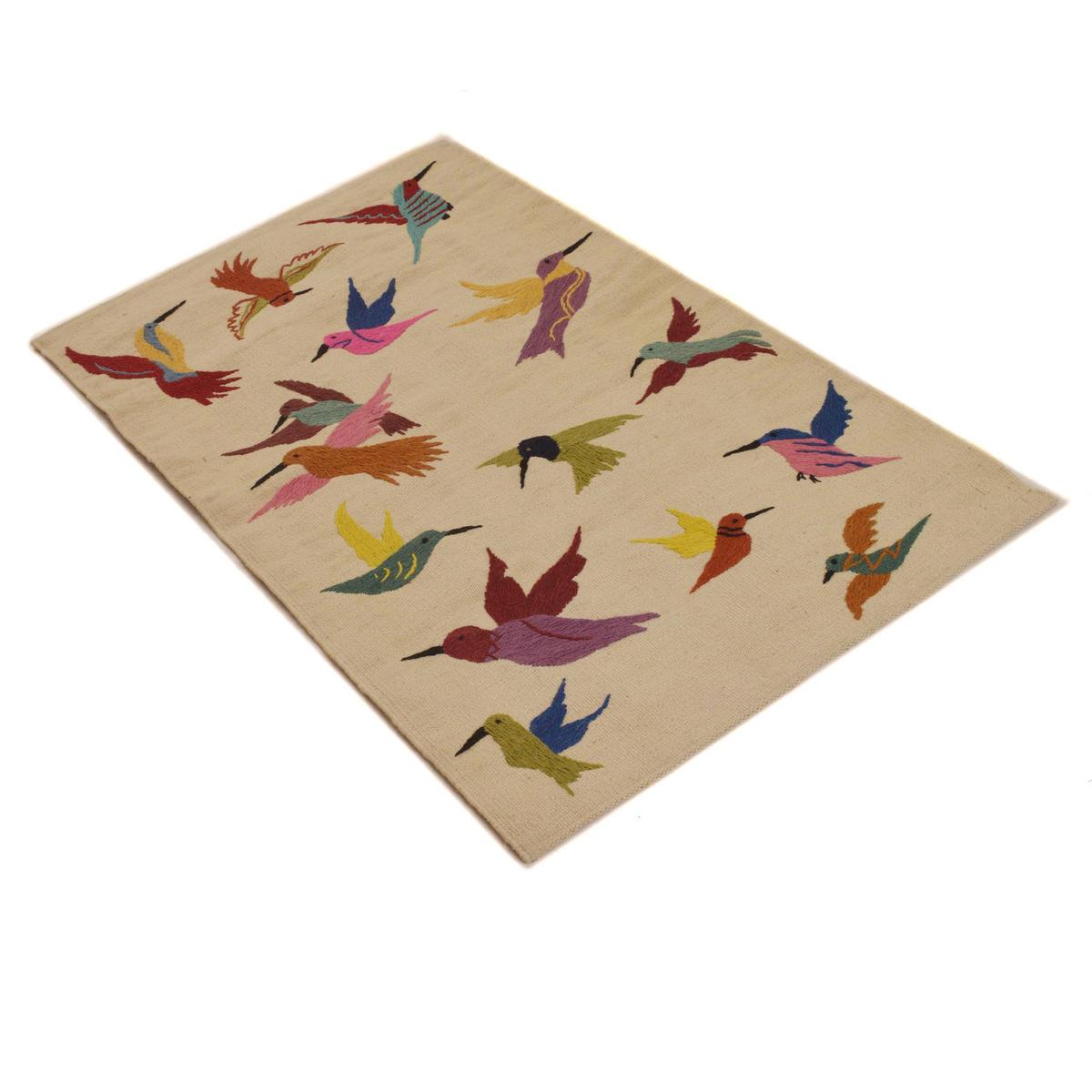 Beige Embroidered Kilim Rug – 73x122 cm – Carpet ID: P35164