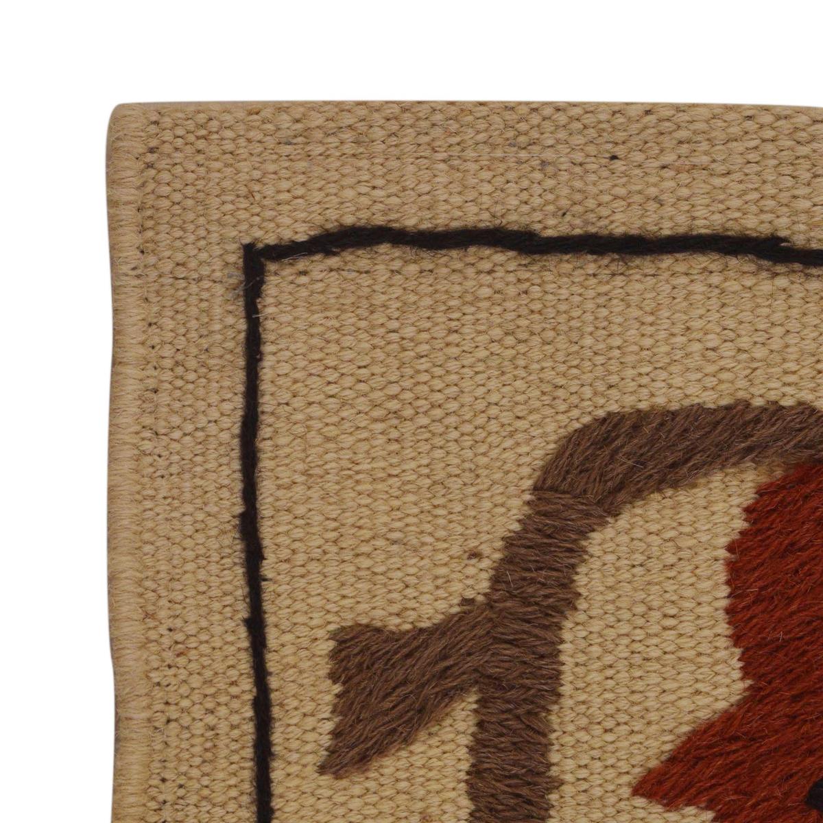 Beige Embroidered Flatweave Kilim Rug 73 x 122 cm P35165