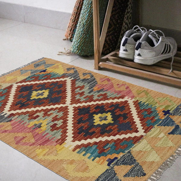 Handmade Turkish Vegetable Kilim Rug 65x86cm Multi‑Colour Wool Hand‑Knotted