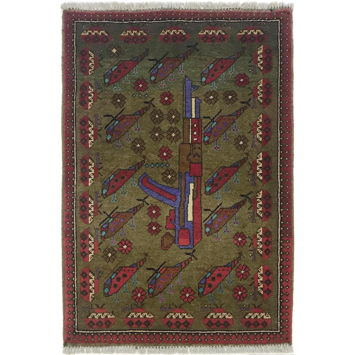 Handmade Wool Green Rug 63 x 97 cm (ID W35583)