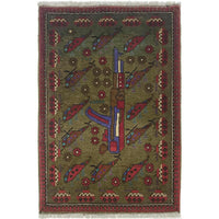 Handmade Wool Green Rug 63 x 97 cm (ID W35583)