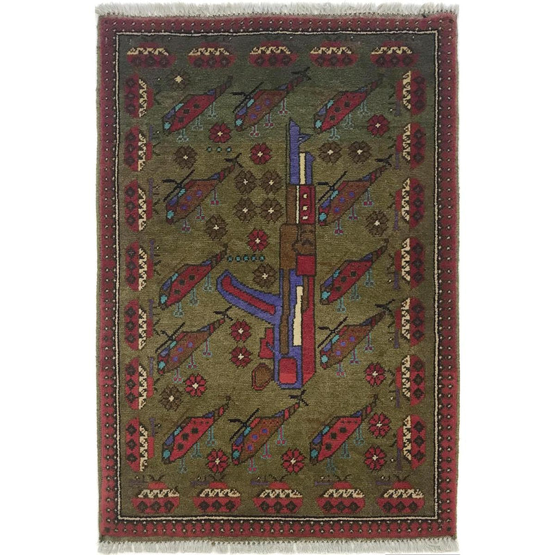 Handmade Wool Green Rug 63 x 97 cm (ID W35583)