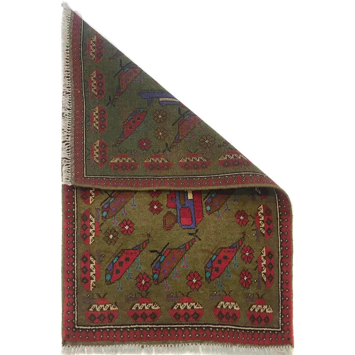 Handmade Wool Green Rug 63 x 97 cm (ID W35583)