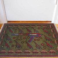 Handmade Wool Green Rug 63 x 97 cm (ID W35583)