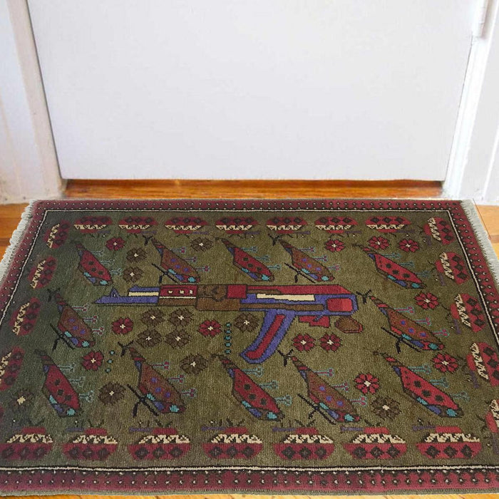 Handmade Wool Green Rug 63 x 97 cm (ID W35583)