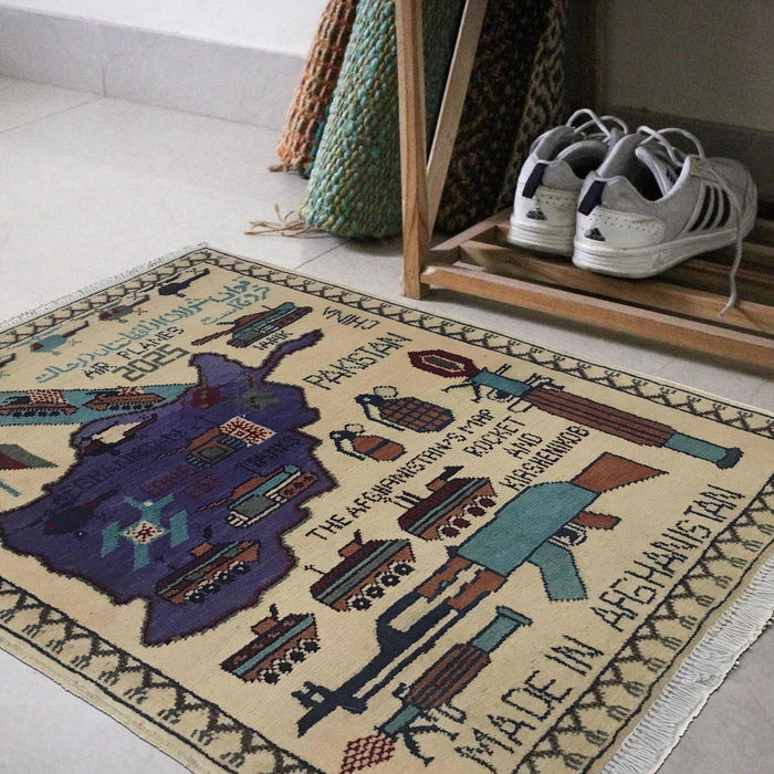 Handmade Ivory War Rug 68 x 82 cm (ID W35585)