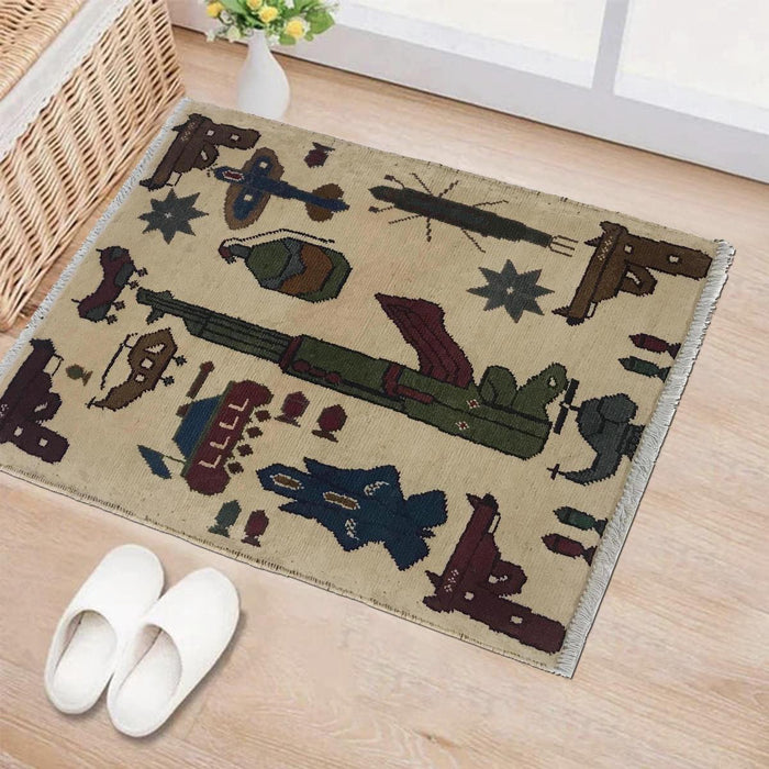 Handmade Ivory War Rug Wool Area 62x77 cm (ID W35586)