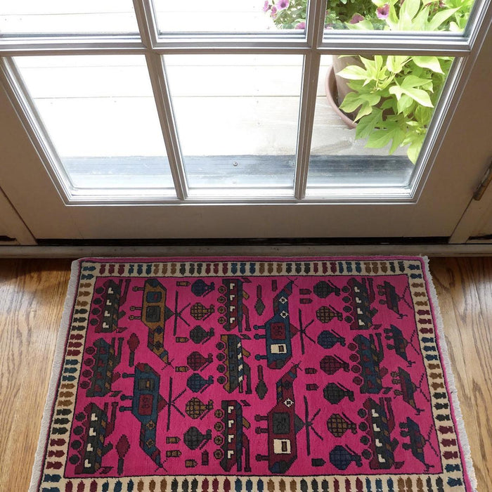 Handmade Pink War Rug 61 x 89 (cm) (ID W35588)