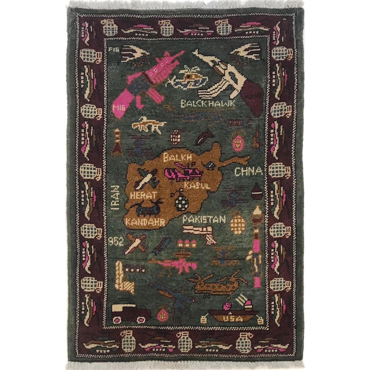 Handmade Wool War Rug Green Area Oriental Premium (ID W35593)