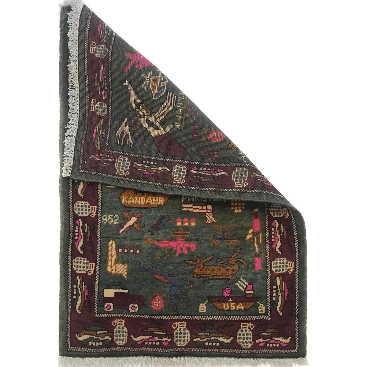 Handmade Wool War Rug Green Area Oriental Premium (ID W35593)