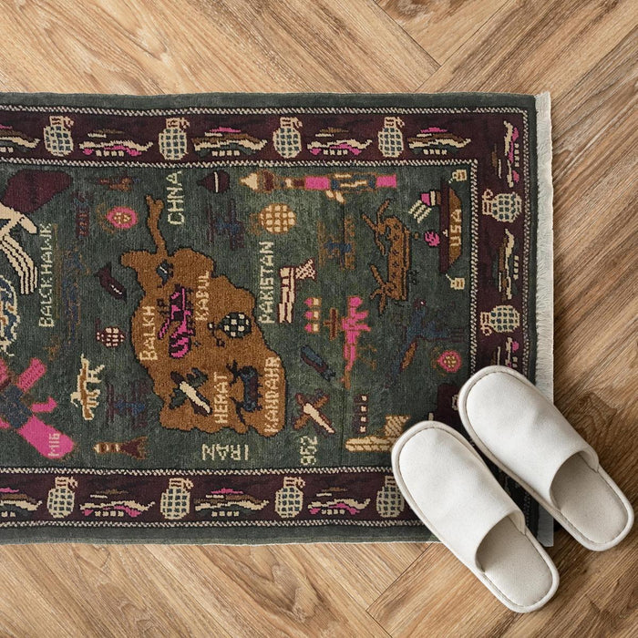 Handmade Wool War Rug Green Area Oriental Premium (ID W35593)
