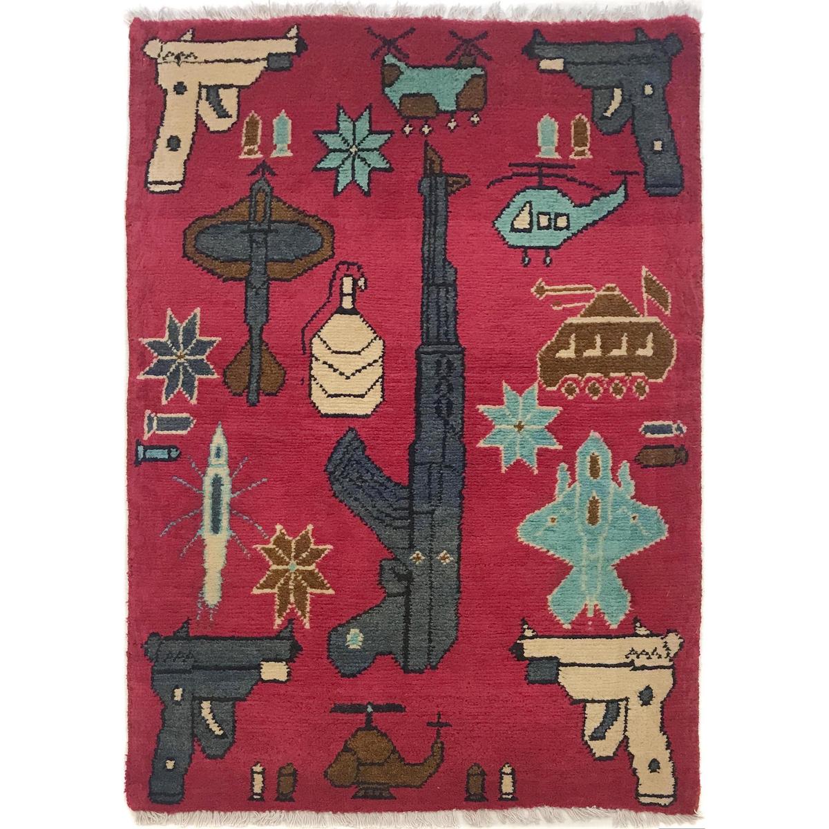 Handmade Wool War Area Rug Premium Oriental Red (ID W35594) (63 x 88 cm)