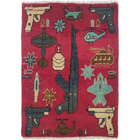 Handmade Wool War Area Rug Premium Oriental Red (ID W35594) (63 x 88 cm)