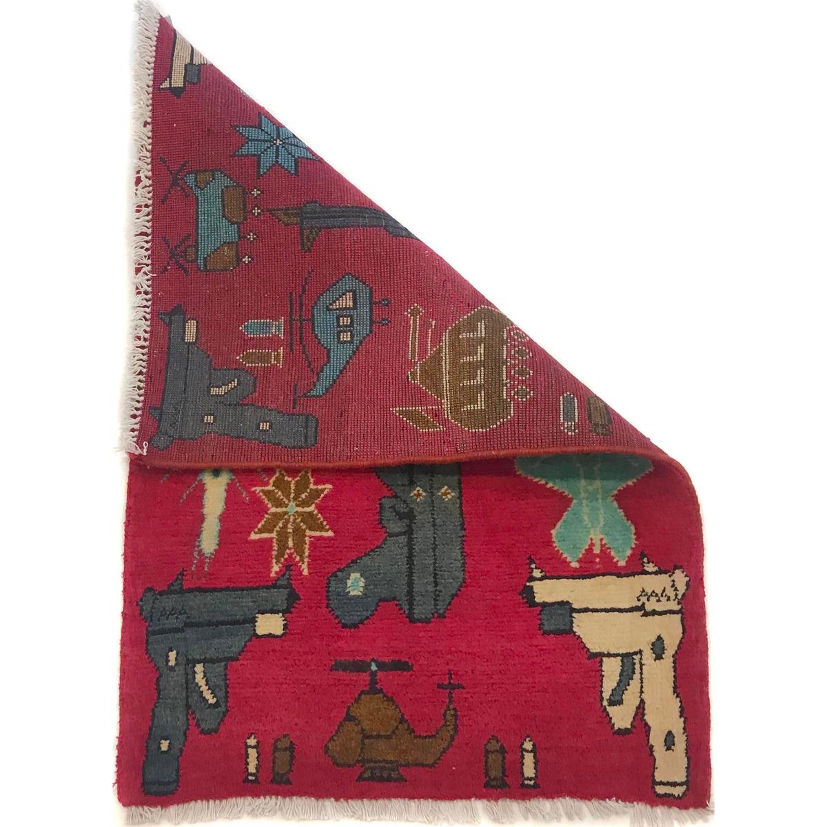 Handmade Wool War Area Rug Premium Oriental Red (ID W35594) (63 x 88 cm)