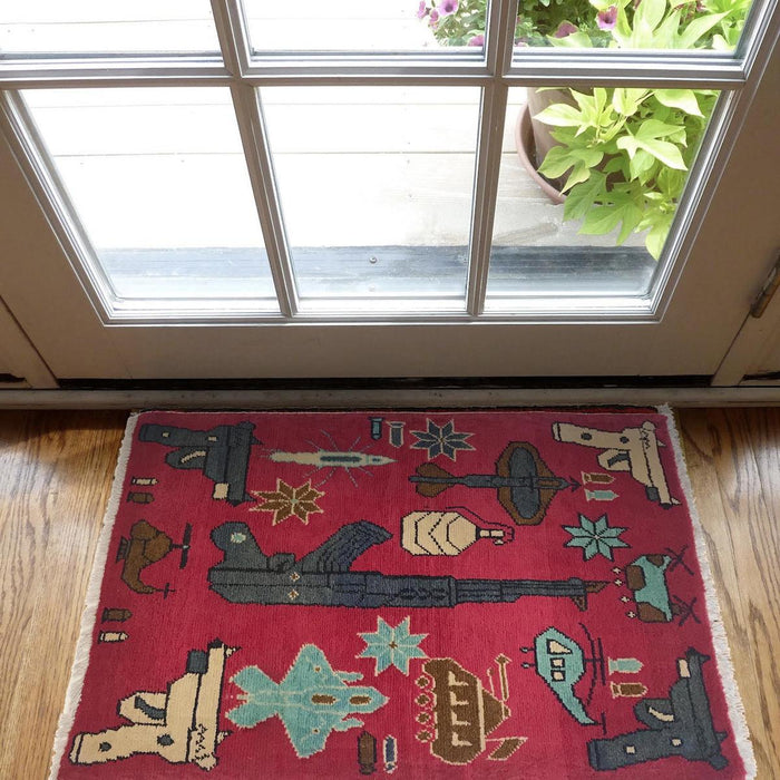 Handmade Wool War Area Rug Premium Oriental Red (ID W35594) (63 x 88 cm)